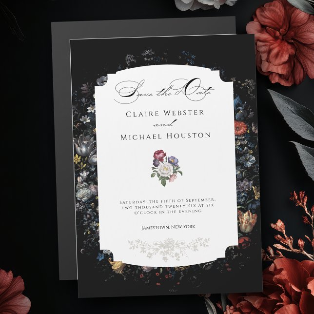 Fine Art Black Floral Calligraphy Save the Date Magnetic Invitation (Creator Uploaded)