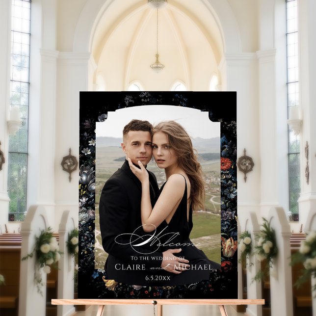 Fine Art Black Floral Calligraphy Welcome Acrylic Sign (Creator Uploaded)