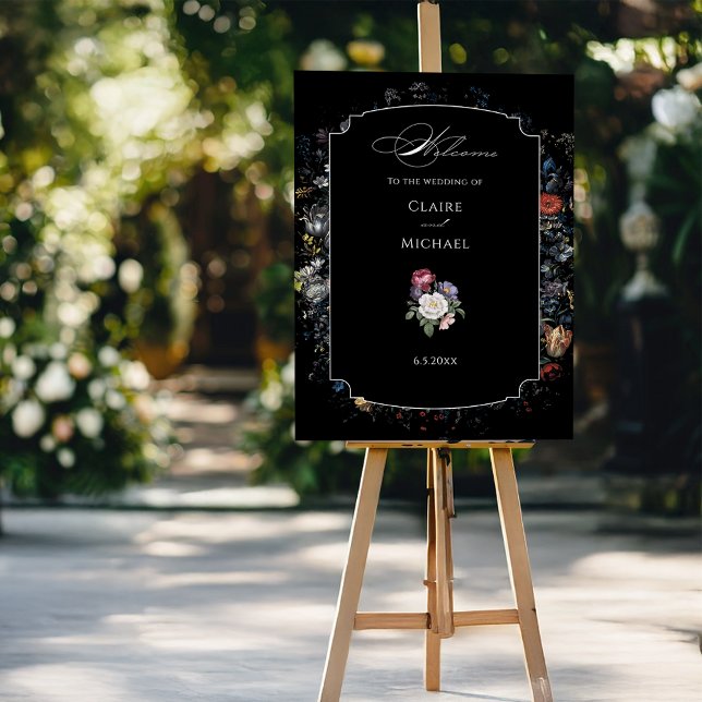 Fine Art Black Floral Calligraphy Welcome Foam Board (Creator Uploaded)