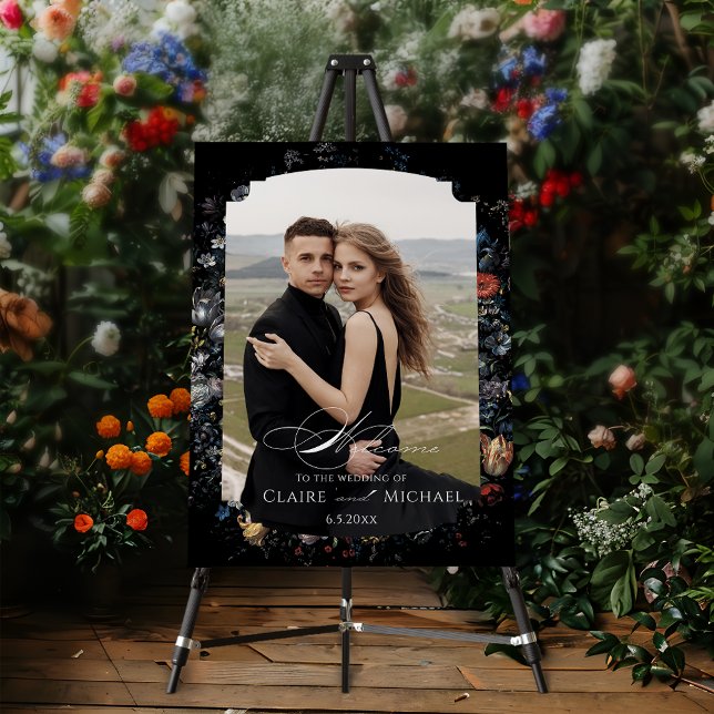 Fine Art Black Floral Calligraphy Welcome Foam Board (Creator Uploaded)