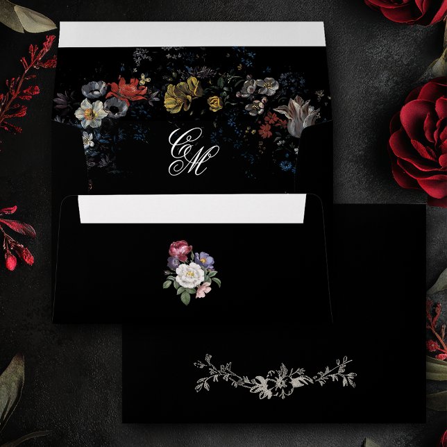 Fine Art Black Floral w/Monogram Envelope (Creator Uploaded)