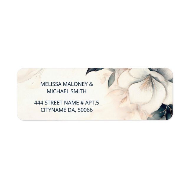 Fine Art Blue Ivory Flower |  Wedding Label (Front)