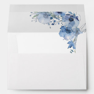 Fine Art Blue Watercolor Flowers Wedding Envelope