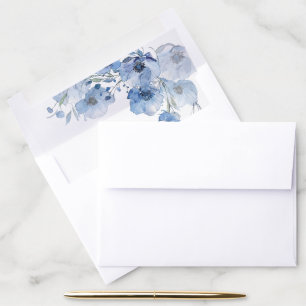 Fine Art Blue Watercolor Flowers Wedding Envelope Liner