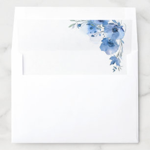Fine Art Blue Watercolor Flowers Wedding Envelope Liner