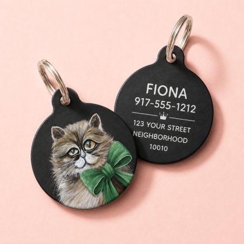 Fine Art Cat Portrait with Ribbon Bow | Dog Cat Pet ID Tag