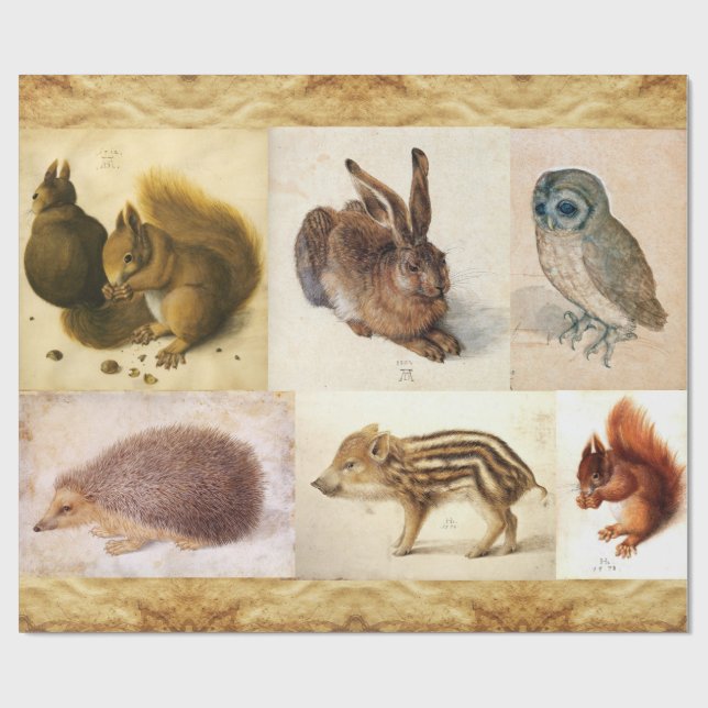 FINE ART COLLECTION  / Animal Drawings Parchment Wrapping Paper (Flat)