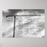 Fine Art Construction Crane Photo 2024 Calendar Poster<br><div class="desc">Stylish 2024 calendar poster features an eye-catching black and white photograph of a construction crane. The equipment looks like a lopsided T, its narrow black arm stretching out to the right of the fine art photo. Turbulent wispy clouds fill the background. Below the crane's arm, a 2024 calendar superimposed over...</div>