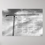 Fine Art Construction Crane Photo 2025 Calendar Poster<br><div class="desc">Stylish 2025 calendar poster features an eye-catching black and white photograph of a construction crane. The equipment looks like a lopsided T, its narrow black arm stretching out to the right of the fine art photo. Turbulent wispy clouds fill the background. Below the crane's arm, a black 2025 calendar printed...</div>