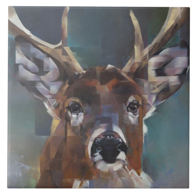 Fine Art Deer Painting, Ceramic Tile (Front)