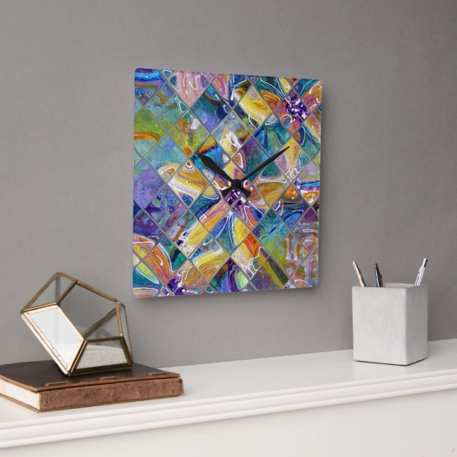 Fine Art Floral Mosaic Customizable Clock (Office)