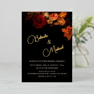 Fine Art Flowers Dark Wedding Foil Invitation