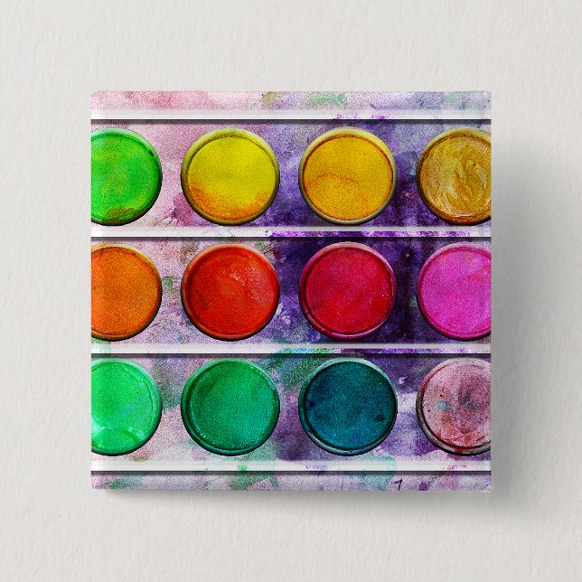 Fine Art Fun Colorful Paint Color Box Button (Front)