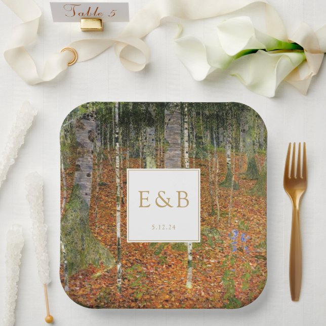 Fine Art Gustav Klimt Forest Nature Wedding  Paper Plates (Wedding)