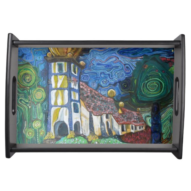 Fine art inspired by Hundertwasser Serving Tray (Front)