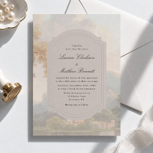 Fine Art Lake Landscape Faux Embossed Frame Invitation
