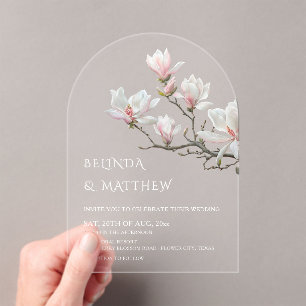Fine Art Magnolia Clear Transparent Wedding Acrylic Invitations