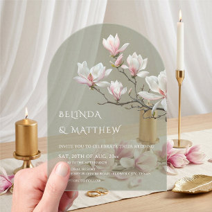 Fine Art Magnolia Sage Green Transparent Wedding Acrylic Invitations