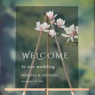 Fine Art Magnolia Transparent Wedding Welcome Acrylic Sign