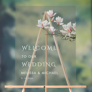 Fine Art Magnolia Transparent Wedding Welcome Acrylic Sign