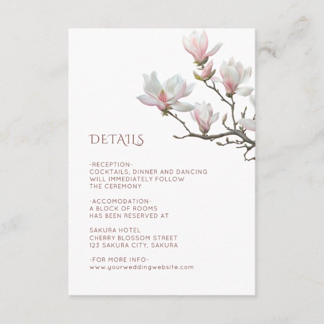 Fine Art Magnolia Wedding Enclosure Card (Front)