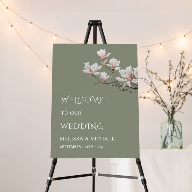 Fine Art Magnolia Wedding Welcome Foam Board (In Situ (Stand))