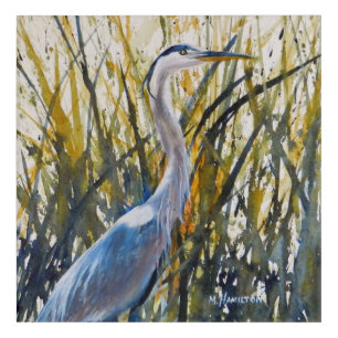 Fine Art Metal Print Blue Heron in Tall Grass