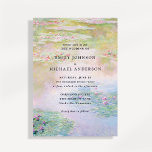 Fine Art Monet Water Lilies Wedding Invitation<br><div class="desc">This fine art wedding invitation is inspired by classic Monet water lilies and old oil paintings on canvas. Soft brushstrokes, painterly texture, and romantic pastel tones create an elegant, timeless look perfect for an artistic, garden, or estate wedding. Ideal for couples who love fine art, impressionist paintings, and refined, museum-inspired...</div>