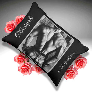 Fine Art Muscular Male Back Name Caption Black Accent Pillow