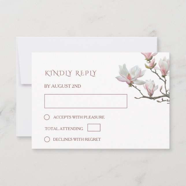 Fine Art Painted Magnolia Flowers Wedding RSVP Card (Front)