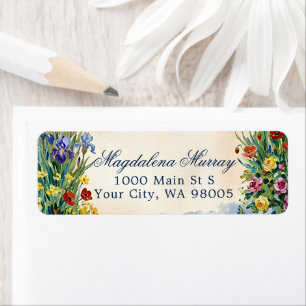 Fine Art Painting Floral Colorful Garden Wedding Label