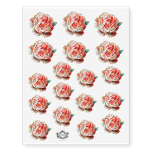 Fine art pink and red striped rose temporary tattoos