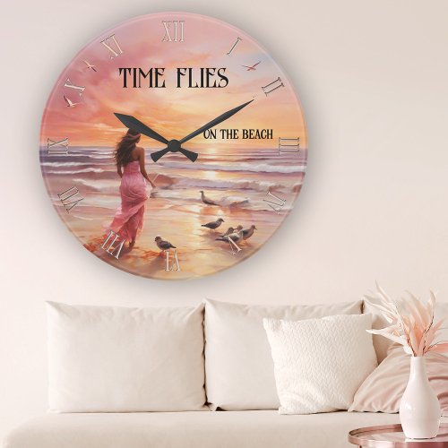 Fine Art Pink Beach Sunset Round Clock
