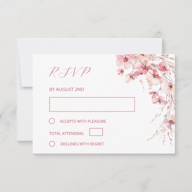 Fine Art Pink Boho Floral Wedding RSVP Card (Front)