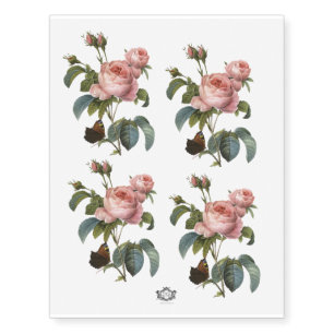 Fine Art Pink rose with butterfly Temporary Tattoos