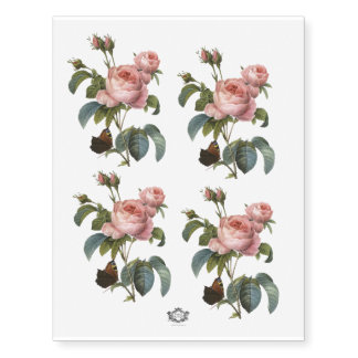 Fine Art Pink rose with butterfly Temporary Tattoos