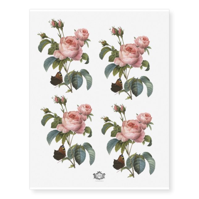Fine Art Pink rose with butterfly Temporary Tattoos (Front)