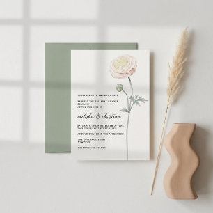 Fine Art Porcelain and Green Ranunculus Wedding Invitation