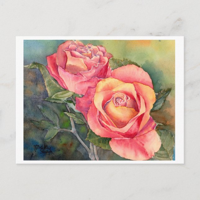 Fine Art Postcard- "Red Roses", watercolour Postcard (Front)