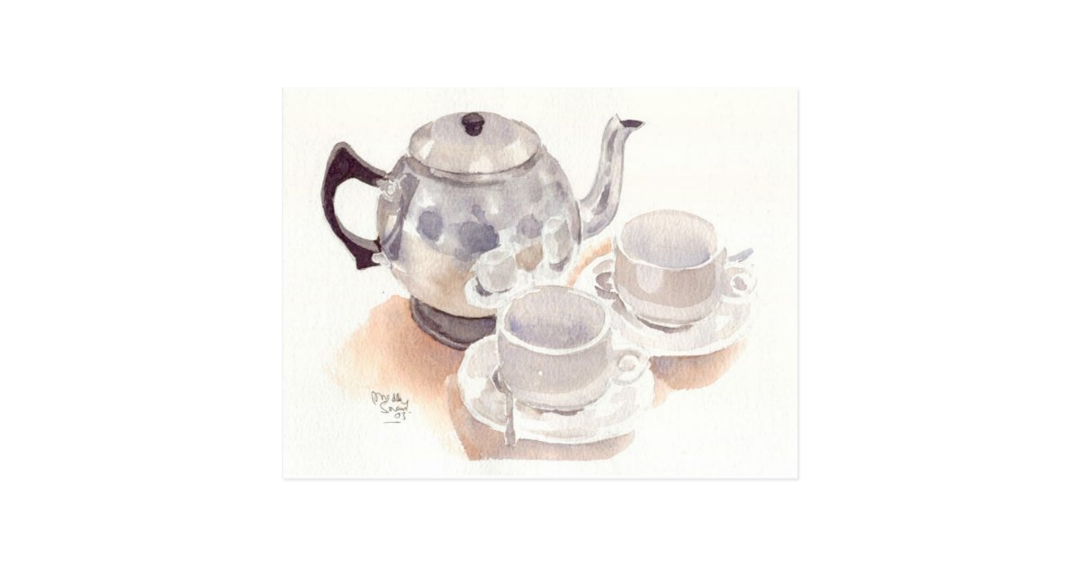 Fine Art Postcard Tea Set Watercolour Postcard Zazzle Com