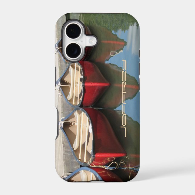 Fine Art Red Canoes, Reflections Custom Name Tough Case-Mate iPhone Case (Back)