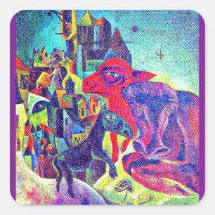 Fine Art sticker,Ernst, The City with Animals, Square Sticker