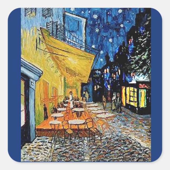 Fine Art sticker,Vincent Van Gogh, Night Cafe Square Sticker (Front)