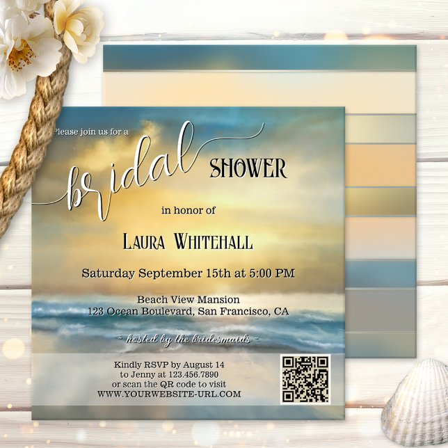 Fine Art Stormy Beach Bridal Shower Invitation (Bridal shower invitation featuring an original fine art painting of a sunset on a stormy beach.)