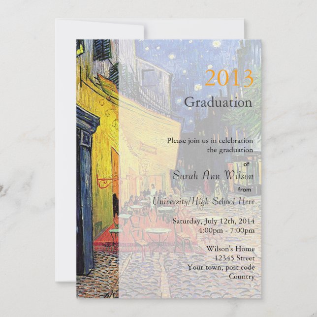Fine art street cafe at night graduation party invitation (Front)