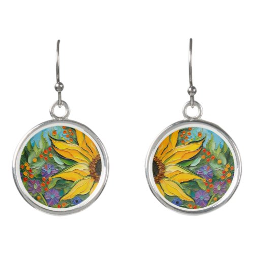 Fine art Sunflower earrings _ Van Gogh like