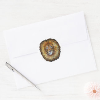 Fine art textile lion.Circular sticker -pack of 20