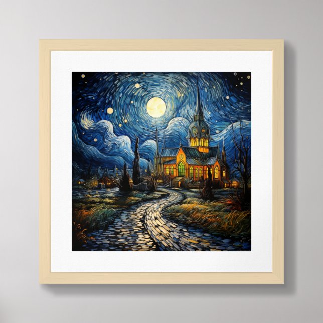Fine Art, The Church Of Auvers Re-Imagined Framed Art (Framed Front)