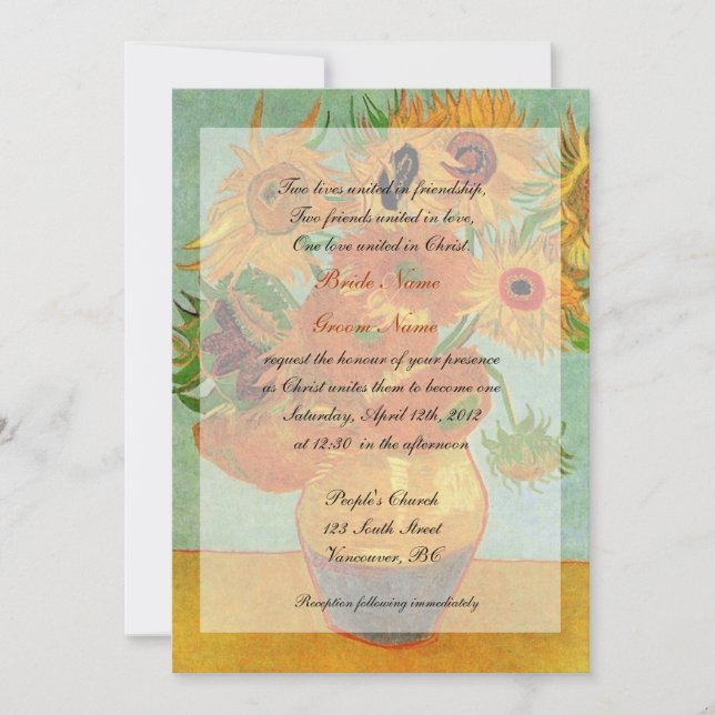 Fine art VAn Gogh sunflowers Christian wedding Invitation (Front)