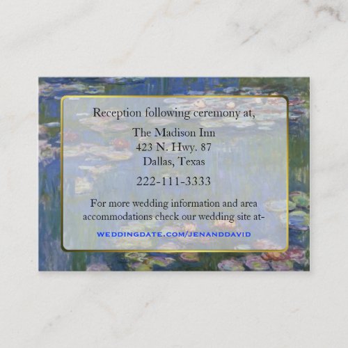 Fine Art Water Lilies Wedding enclosure cards Business Cards
